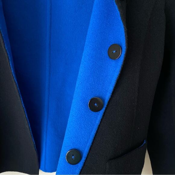 Nina Mclemore | 100% Wool Two Tone Blazer Jacket Button Front Blue Black Size 14 - Picture 2 of 5